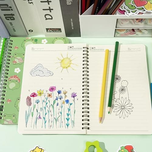 L1rabe 2 A5 Frog Spiral Notebooks Back to School Cute Frog Green College Ruled Hardbound Notebooks Exercise Book Diary Notepad Travel Journal for Kids Teens Students Girls Birthday Gift thumbnail 5