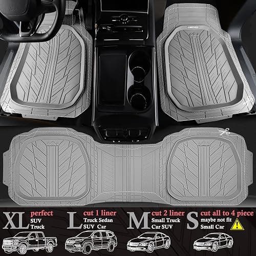 CAR PASS Deep Dish Rubber Floor Mats for Cars Full Set,Heavy Duty Car Mats,Universal Waterproof Trim-to Fit Automotive Floor Mats for Truck Van SUV, Durable All-Weather Car Mats 3-Piece (Light Gray) thumbnail 4