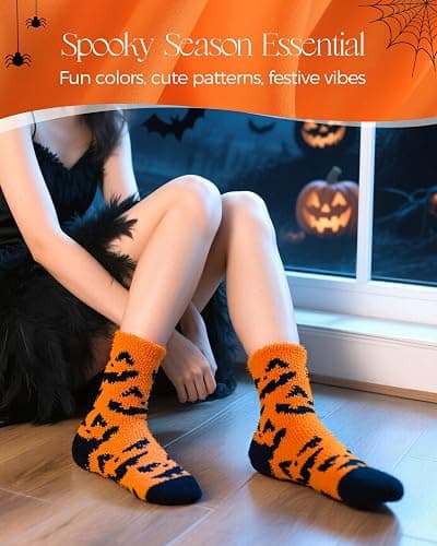 AIVEI 72-Needle Super Cozy Halloween Fuzzy Socks for Women Funny Crazy Cute Fluffy Warm Slipper Socks for Girls 3 Pairs, Halloween Gifts Boo Spooky Basket Stuffers thumbnail 4
