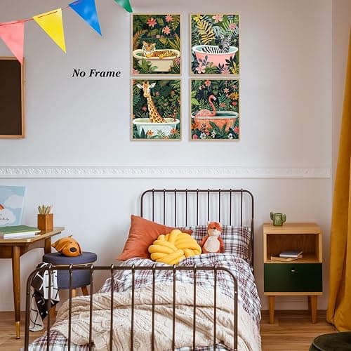 Boat Wades Funny Animal Bathroom Unframed Wall Art Prints,Colorful Kids Bathroom Decor Posters & Prints,Jungle Animal Decor Wall Art Posrters 8x10 Set Of 4 thumbnail 2