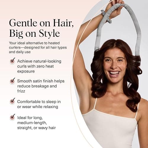 Kitsch Satin Heatless Curling Set – Heatless Curls Overnight with 34" Hair Curler & 2 Satin Scrunchies – Comfortable Hair Curlers to Sleep In for Frizz-Free, No Heat Damage Styling - Silver thumbnail 3