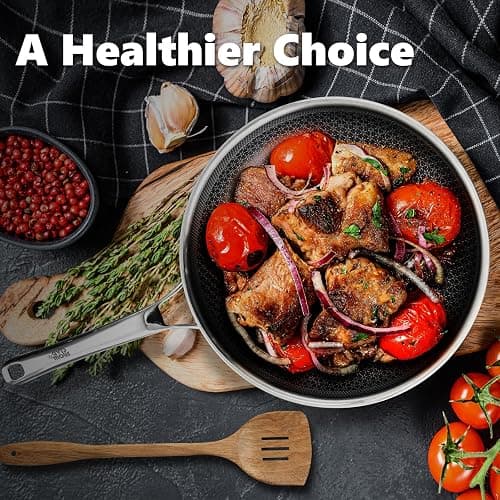 Non Stick Frying Pans Set, Hybrid Pans Set Nonstick (10 pcs),Pan for cooking, PFOA Free Kitchen set, Dishwasher and Oven-Safe Cookware Sets, Stainless Steel Skillets thumbnail 2