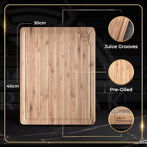 Deer & Oak Extra Large Chopping Board - 40 x 30 x 3.8cm Extra Thick Wooden Bamboo Meat Chopping Board, Butchers Block, Chopping Block for Kitchen, Heavy Duty thumbnail 2