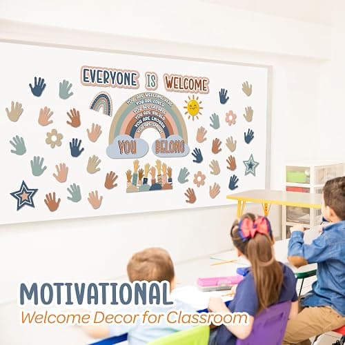 4E's Novelty 46 Pcs Everyone is Welcome Boho Classroom Bulletin Board Sets, with 30 Hands - Boho Welcome Bulletin Board Set, Motivational Boards Decorations thumbnail 5