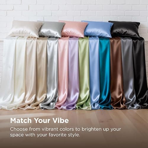 Bedsure Satin Sheets Queen Size - 4 Piece Silky Bedsheets with 15 Inches Deep Pocket Fitted Bedsheet,1 Flat Sheet, 2 Satin Pillowcases, Good for Hair & Skin (Queen, Silver Grey) thumbnail 6