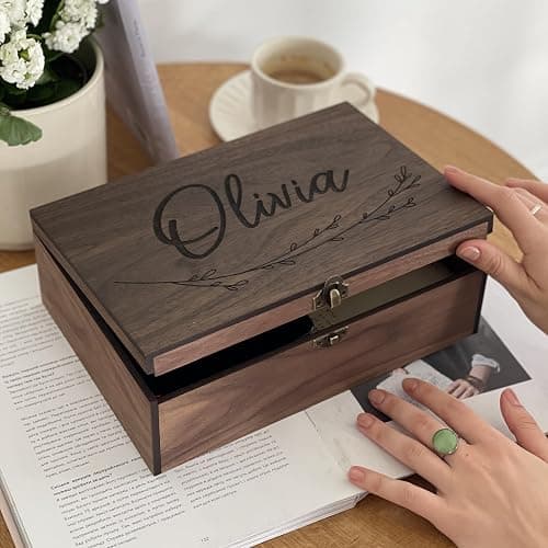 Wooden Keepsake Memory Decorative Box - Personalized Christmas Gift for Wedding, Men, Mens, Kids for Keep Memories for Him Her Boyfriend Girlfriend Brother Sister Best friends Couple, Bride, Groom thumbnail 6