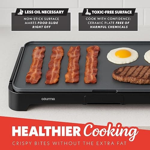 Gourmia 22-Inch XL Electric Griddle Pan - Nonstick Extra Large Ceramic Surface for Breakfast, Pancakes - Non-Toxic Flat Top Cooker - Countertop Kitchen Appliances for Tabletop Indoor Cooking thumbnail 4