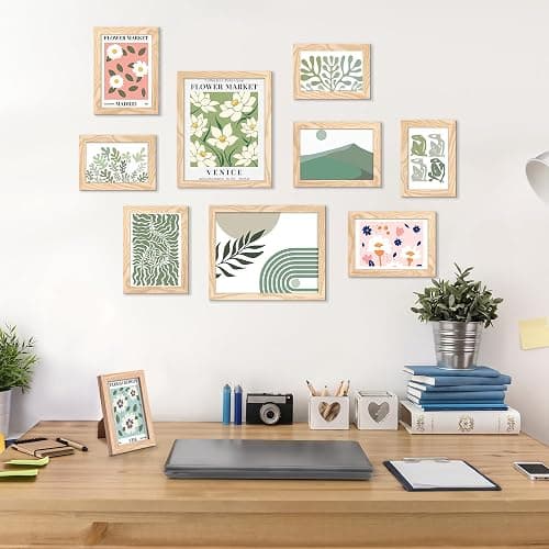 upsimples 10 Pack Picture Frames Collage Wall Decor for Mounting or Tabletop Display, Photo Gallery Frame Set for Family, Multi Sizes Including 8x10, 5x7, 4x6, Natural - Natural thumbnail 2