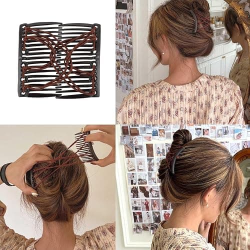 5 Pieces Stretchy Magic Comb Adjustable Elastic Clip for Women Girls No Crease Pins Vintage Bun Maker Hair Accessories for Curly Thick Wavy Ponytail thumbnail 2