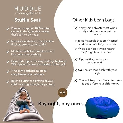 Huddle Designer Stuffed Animal Bean Bag Storage Chair Cover XL Grey Stripes | Washable 100% cotton canvas cover holds 100+ stuffies & more to cleanup quick and make a comfy bean bag chair for your kiddo thumbnail 7
