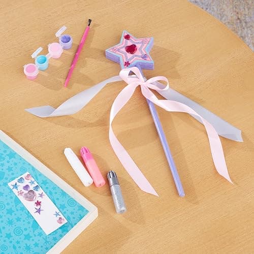 Melissa & Doug Created By Me! Paint & Decorate Your Own Wooden Princess Wand Craft Kit, Pink Princess Crafts Great for Rainy Days, Toys for Kids Ages 4+ | 27 Piece Arts & Crafts Activity, Princess Pretend Play, Wooden Star, Paint, Gems, Ribbons, Preschool Toys for Kids, Ages 4+ thumbnail 9