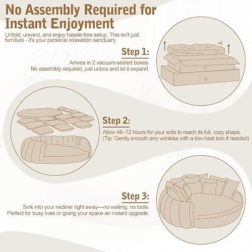 SumKea 82'' Oversized Upholstered Sofa Bed, Round Chaise Lounge Chair Indoor, Modern Chenille Boneless Couch, No Assembly Required, Plush Sleeper Chair with 14 Pillows for Living Room, Beige thumbnail 8