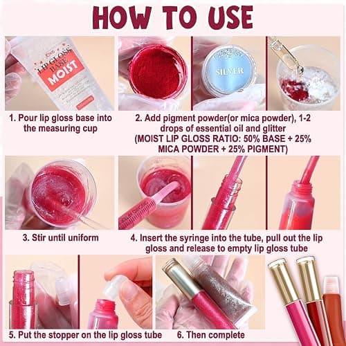 JCOOS Diy Lip Gloss Kit, Lip Gloss Making Kit, LipGloss Making Kit Make Your Own Lip Gloss Making Supplies, Shimmery LipGloss Base, Empty Tubes, Jojoba Oil, Women Teen Girl Gifts Trendy Stuff thumbnail 9