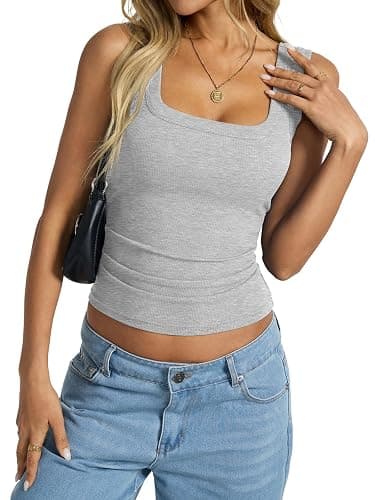 EasyGala Womens Cotton Ribbed Square Neck Tank Tops Basic Backless Sleeveless Summer Cami Shirts 2025 thumbnail 6