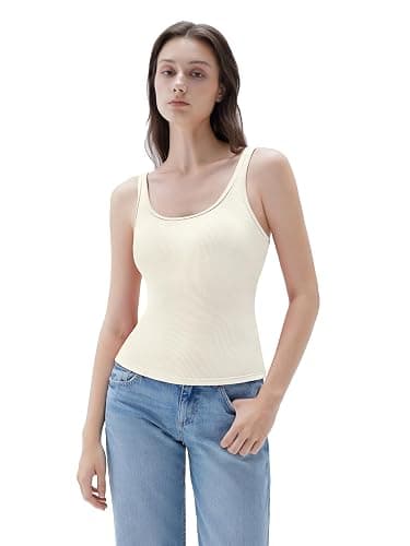 SUUKSESS Women Padded Cotton Ribbed Tank Tops Casual Summer Going Out Sleeveless Scoop Neck Basic Cami Tops thumbnail 6