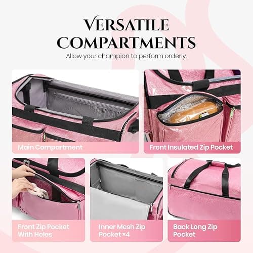 Fanwoli 23" Dance Bag with Rack, Dressing Room, Rolling Competition Duffel | Shine-Bright Collection, 360 Privacy Curtain, TPU-Coated Glitter Fabric, Dual Support System, 10-Costume Capacity thumbnail 6