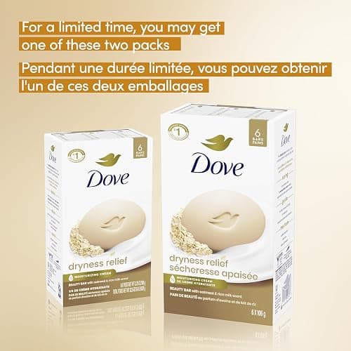 Dove Beauty Bar Soap for Calm, Replenished Skin, Oatmeal and Rice Milk Scent Tranquil and Hydrated Skin 106g (Pack of 6 bars) thumbnail 7