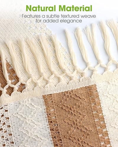 Pureegg Farmhouse Boho Table Runner - 72 Inches, Linen-Textured Woven Tassel Design for Dining Table Decor, Kitchen, Coffee Table & Living Room, 12 x 72 Inch, Brown thumbnail 5