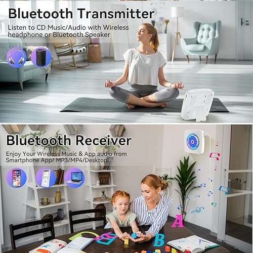 CD Player Portable: Kegaudio CD Players for Home with Speakers Bluetooth | White Wall Mounted CD Player with Radio, Remote Control, Removable Dust Cover Support USB/AUX Playback Headphone jack thumbnail 3