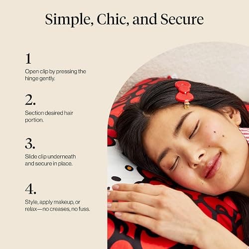 Hello Kitty x Kitsch Creaseless Hair Clips for Women - No Crease, No Bend Hair Clips for Styling, Bangs, Makeup Application, Face Wash | Durable Plastic - Red Bow Design | Ideal Gifts for Women, 2pc thumbnail 6