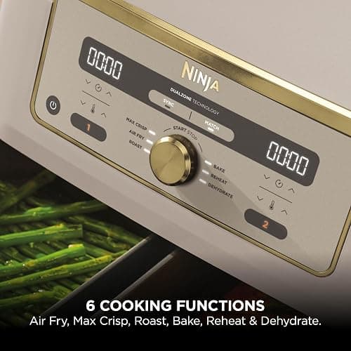 Ninja MAX Dual Zone Digital Air Fryer, 2 Drawers, 9.5L, 6-in-1, Uses No Oil, Air Fry, Max Crisp, Roast, Bake, Reheat, Dehydrate, Non-Stick, Dishwasher Safe Baskets, Stone Gold DZ400UKSTGD thumbnail 5