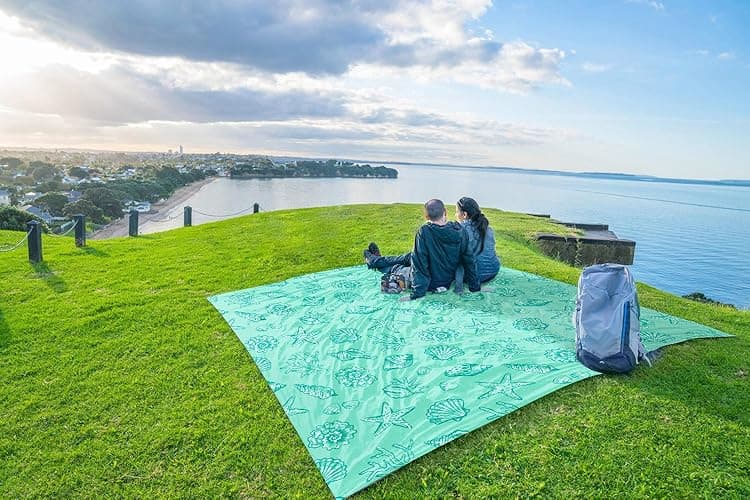 WEKAPO Beach Blanket Waterproof Sandproof Oversized, Extra Large Beach Mat Sand Free, Lightweight & Compact Sand Free Mat with 6 Stakes & 4 Corner Pockets thumbnail 9