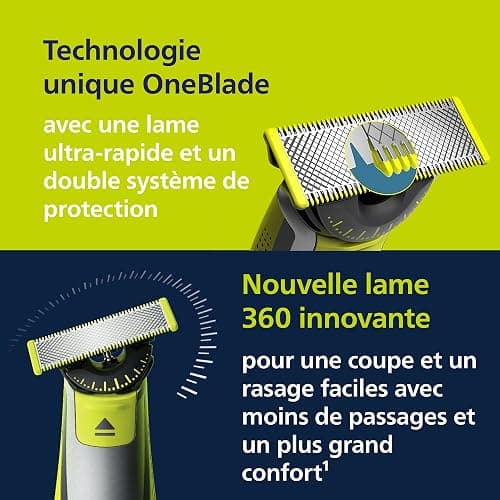 Philips OneBlade 360 Authentique Visage + Corps - Tondeuse à barbe électrique, tondeuse corps et rasoir avec technologie de lame 360, 2 lames 360, 4 sabots barbe de 3 jours, 1 kit Corps, QP2834/31 thumbnail 5