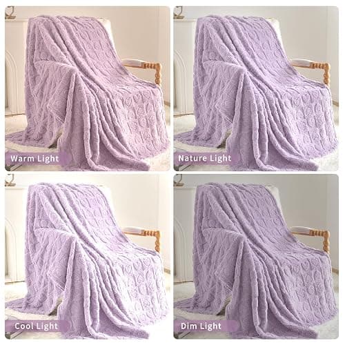 GIOKARNNA Heart Checkered Throw Blankets, for Love Mother Friends Pets,280 GSM Super Soft Warm Lightweight Fluffy Bed Blanket for Women Anniversaries(Light Purple,50"x60") thumbnail 3