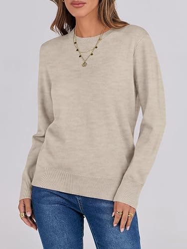 ANRABESS Sweaters for Women Long Sleeve Lightweight Crewneck Soft Basic Knit Loose Fit Pullover Top 2025 Fall Trendy Outfits thumbnail 3
