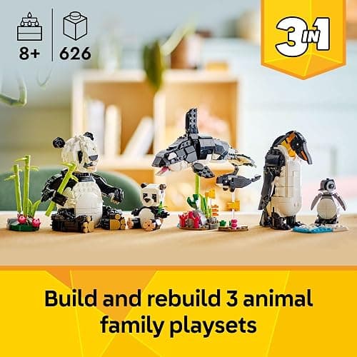 LEGO Creator 3 in 1 Wild Animals Panda Family - Building Toy Kit for Kids with 3 Building Options, Panda, Penguin, or Orca - 8 Year Old Girl & Boy Birthday Gifts - 31165 thumbnail 2