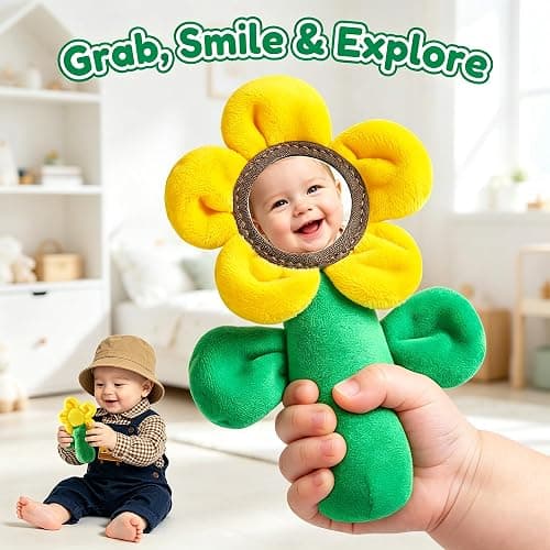 MORECOLL Fruit & Veggie Baby Sensory Plush Set, Baby Toys 6-12 Months, Garden Plush Toys with Rattle, Crinkle, Squeak, Mirror, Pull, Match & Plant Play, Montessori Baby Gift for Boys Girl Infant thumbnail 8