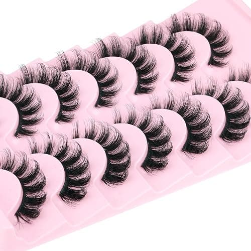 Mink Lashes Fluffy Wispy Lashes Natural Look 3D False Eyelashes D Curl Russian Strip Lashes 7 Pairs Short Fake Eyelash Pack by EYDEVRO thumbnail 6