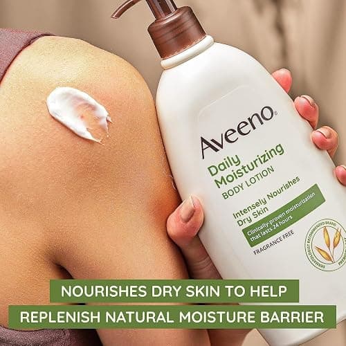 Aveeno Daily Moisturizing Body Lotion for Dry Skin with Prebiotic Oat, Fragrance & Paraben Free, Non-Greasy, Non-Comedogenic, for Sensitive Skin & 48-Hour Moisturizer 18 Fl Oz thumbnail 2