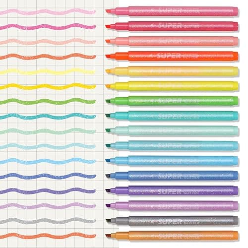 HANKU Glitter Highlighter Markers, 16-Count, Chisel Tip Glitter Highlighters Assorted Colors, Sparkly Markers for Adult Coloring Journaling Art Supplies thumbnail 4