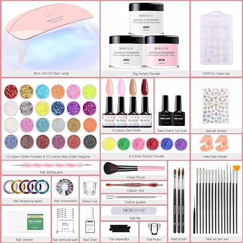 Morovan Acrylic Nail Kit with Everything: Gel Nail Polish Kit with Premium Acrylic Powder Fast Curing UV Gel Beginner Friendly Nail Extension Kit thumbnail 2