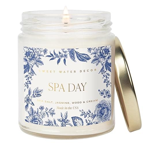 Sweet Water Decor Spa Day Patterned Candle – Soy Candles with Sea Salt, Jasmine, Wood, Cream Aroma– 40 Hour Burn – 9oz Clear Glass Jar – Ideal for Valentines Presents or Any Special Occasion - Image 1