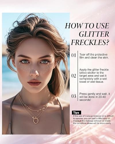 XICZH Glitter Freckles, Body and Face Glitter Makeup Patches for Women Girls, Waterproof Festival Rave Accessories fit Country Concert Outfits (Silver - 10 pcs) thumbnail 7