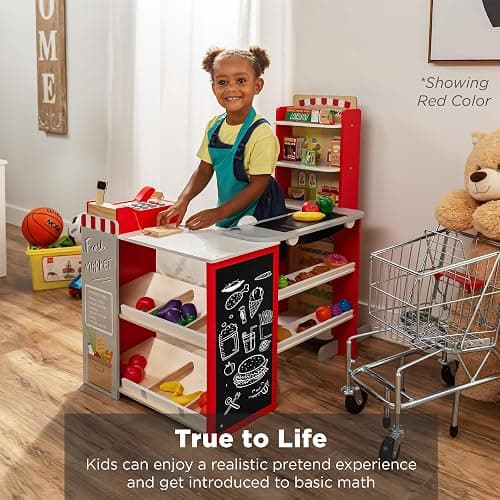 Best Choice Products Pretend Play Grocery Store Wooden Supermarket Toy Set for Kids w/Play Food, Chalkboard, Cash Register, Working Conveyor - Green thumbnail 7