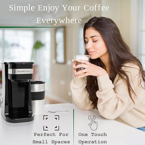 Mixpresso Black Personal Single Serve Coffee Maker with 14oz Travel Mug, Drip Small Coffee Maker with Auto Shut Off, Reusable Filter, Works with Ground Coffee Only – Not for K-Cup Pods thumbnail 8