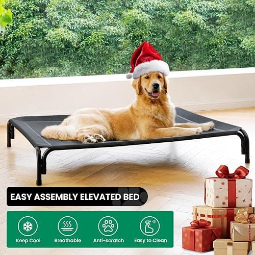 Elevated Dog Bed Raised Outdoor Dog Cot for Extra Large Dogs, Installation Requires No Tools, Frame with Washable Cooling Breathable Mesh Anti-Slip Feet, Indoor Pet Bed, Black, 48.8 Inches thumbnail 2