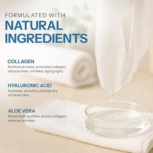 Skin 2.0 Hyaluronic Acid & Collagen Sheet Mask - Hydrating, Anti-Aging, Firming - Dermatologist Tested Korean Skincare - Clean Beauty, Natural Ingredients, Cruelty-Free, All Skin Types - Pack of 5 thumbnail 6