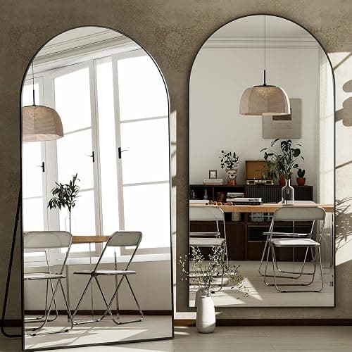 GLSLAND-34x76 inch Wall Mount Arched Full Length Mirror-Aluminum Alloy Frame High Definition-Full Body Mirror for Bedroom or Living Room,Black thumbnail 7