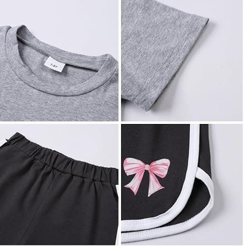 FJLSJSW Girls Clothes 2PCS Outfits Bow Letter t Shirt & Shorts Cute Summer Girls' Clothing Sets Teen Girl Clothes 7-14Y thumbnail 7