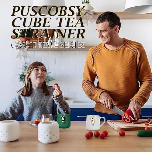 PUSCOBSY Cat Tea Infuser Set, 2 PCS Cubic Tea Diffusers for Loose Tea, Stainless Steel Tea Ball with Cute Charm Pendant, Reusable Tea Steeper for Tea Extraction and Cold Brewing, Black & Orange Cat thumbnail 8