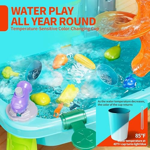 Pupu Pig Water Table Play Sink Toys for Toddlers, Kids Play Kitchen Sink with Running Water, 360° Electric Faucet, Floating Fishing Game, Sensory Water Table Toys for Boys Girls Summer Gifts thumbnail 5