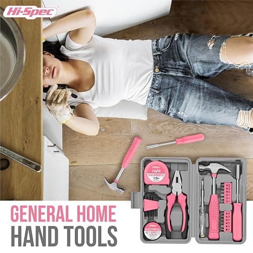 Hi-Spec Mini Tool Box for Home & Office Use, 24-Piece Pink Small Compact Hand Tool Kit Set Organized in a Portable Toolbox Case thumbnail 5