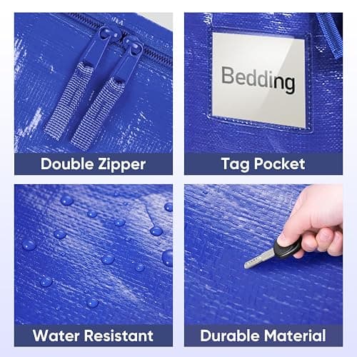 TICONN 6 Pack Extra Large Moving Bags Heavy Duty with Zippers & Carrying Handles, Durable Storage Bags Moving Boxes for Closet Organizers and Storage (6 Pack, Blue) thumbnail 8