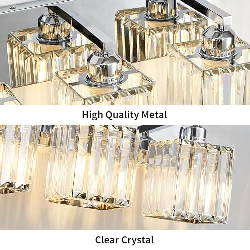 Aixialin Bathroom Light Fixtures Crystal Modern Vanity Lighting Fixtures 4 Light Chrome Bathroom Vanity Light thumbnail 5