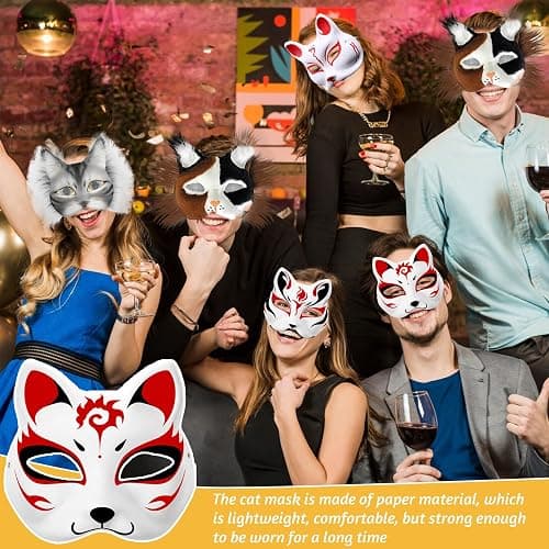 6PCS Cat Mask with Eye Mesh Fur Beard and Gem Stickers,Cat Mask DIY Set, Costume for Masquerade,Halloween,Cosplay Parties thumbnail 5