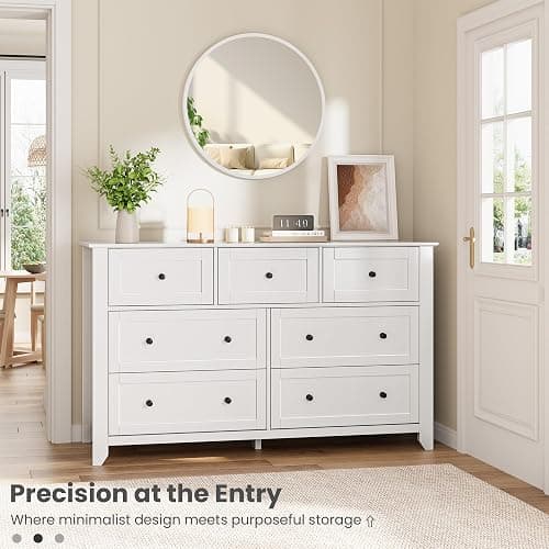 IDEALHOUSE White 7 Drawer Dresser for Bedroom, 54" Wide Large Dresser with Deep Drawers & Metal Knobs, Modern Wooden Chests of Drawers for Entryway, Hallway thumbnail 3